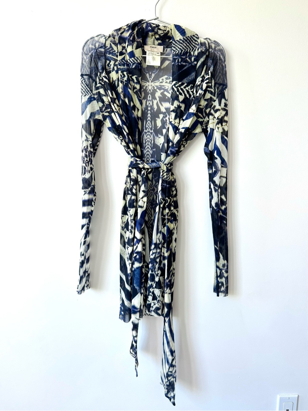 Fuzzi Vintage Belted Sheer Wrap Cover-up Cardigan in an Abstract Print - Italy